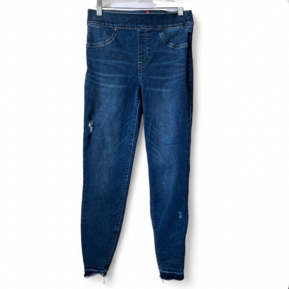 Spanx Distressed High Rise Pull on Ankle Skinny Denim Jeans size Medium - Picture 2 of 9